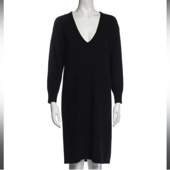 ZORAN 100% Cashmere Black MIDI Deep V-Neck Luxury Dress Size Medium - Picture 1 of 9